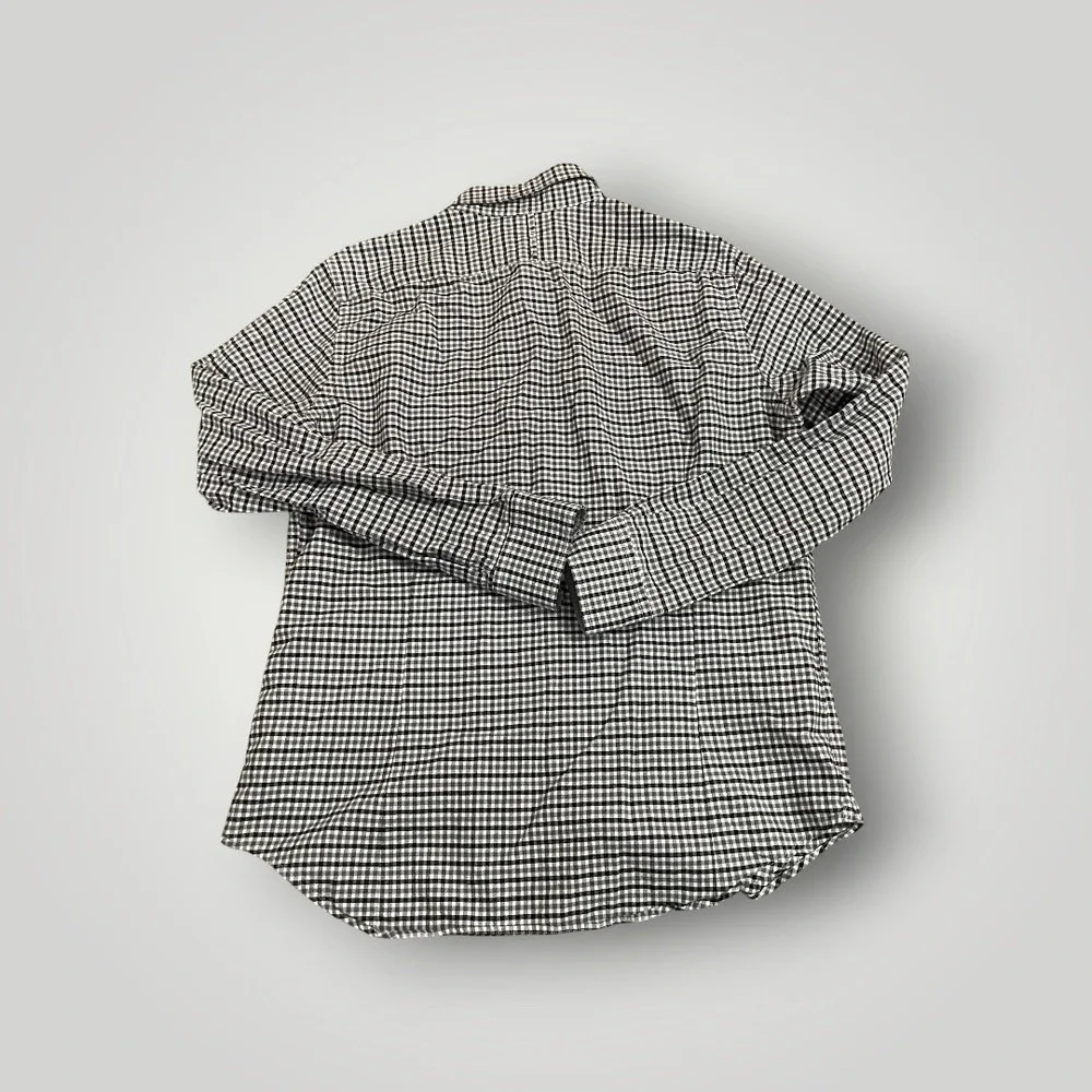 Banana Republic Oxford Shirt Mens Large Black White Gingham Tailored Slim Fit‎